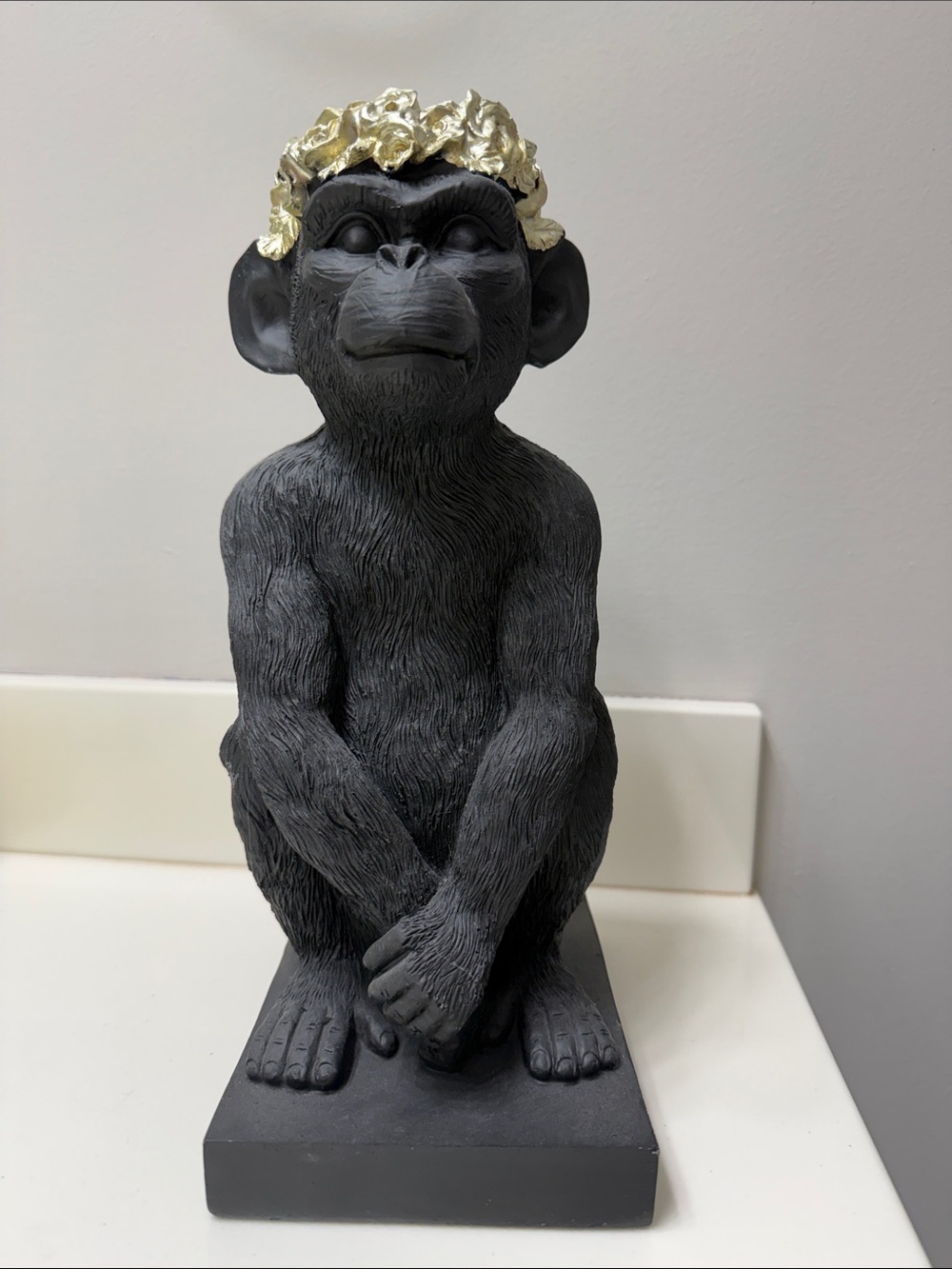 Black Monkey 13” Statue with Gold Leaf Accent Crown